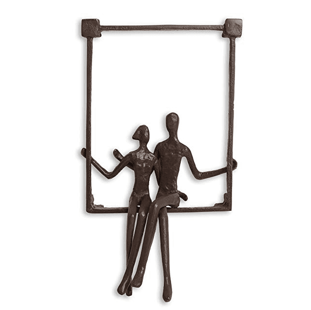 Hanging Metal Wall Art Iron Sculpture – Couple Sitting on a Window Sill