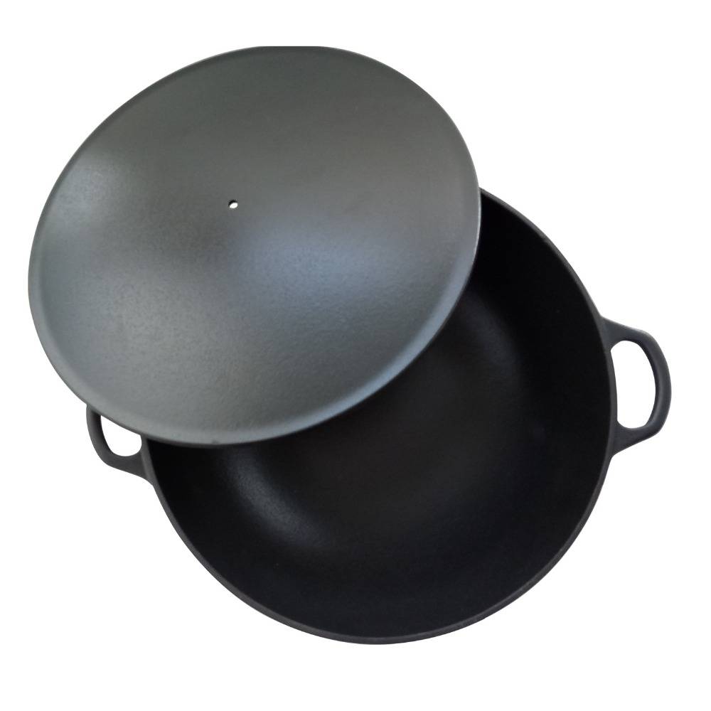 Wholesale Best Selling Cast Iron Wok With Wooden Handle , Diameter 32cm