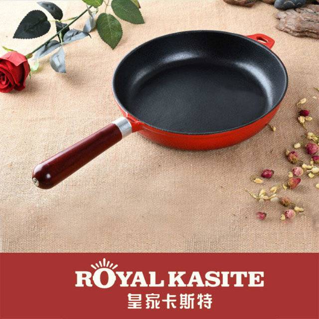 RED Round Enamel Cast Iron Skillet with Single Handle