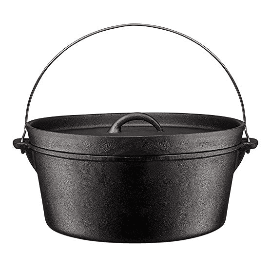 Pre-Seasoned Cast Iron Dutch Oven with Flanged Lid Iron Cover for Campfire or Fireplace Cooking Flat Bottom