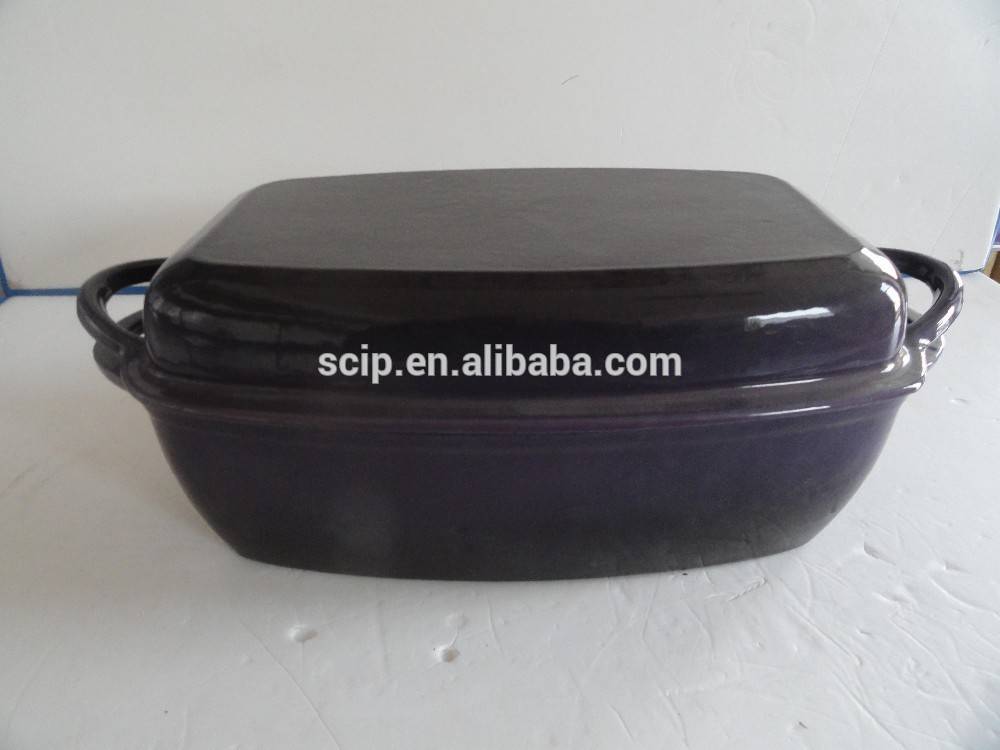 new design cast iron enamel casserole, rectangle cast iron shallow pot