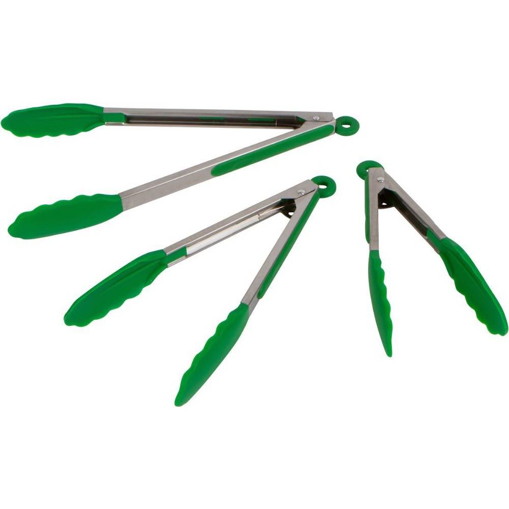 2 – 9, 12 Inch Stainless Steel green Silicone Kitchen Tongs Set For BBQ,Cooking