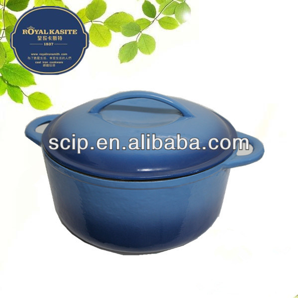 various color enameled round cast iron casserole with one-piece forged knob