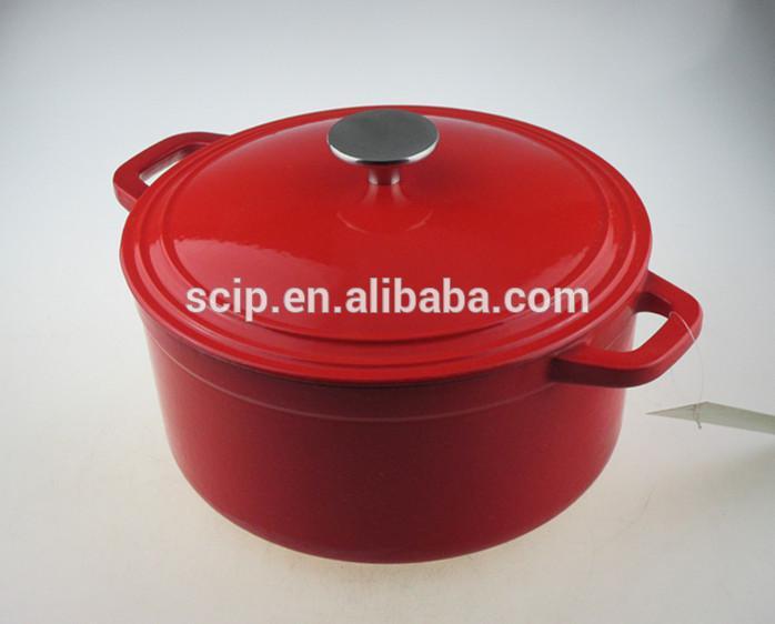 Red enamel cast iron casserole pot