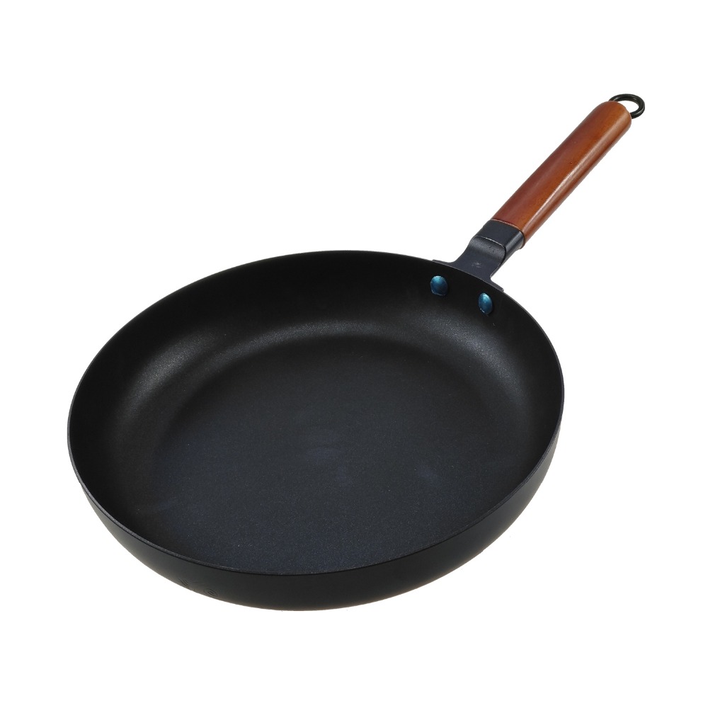 2018 new fashion hot sale black thin cast iron skillet wok, 27 cm diameter