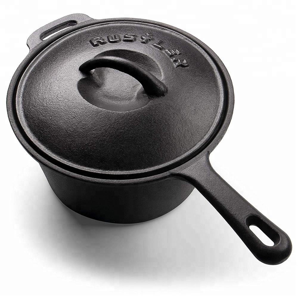 Cast Iron Saucepan with Matching Lid, 1.5 Litre Dutch Oven, for Fireplace, Grill or Campfire