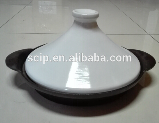 heavy induction cast iron tagine pot with ceramic lid saute pan skillet
