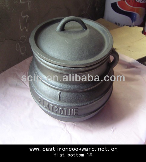 1# cast iron flat bottom potjie pot preseasoned wholesale