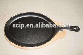 FDA certification preseasoned cast iron sizzling pan /wooden base steak pan