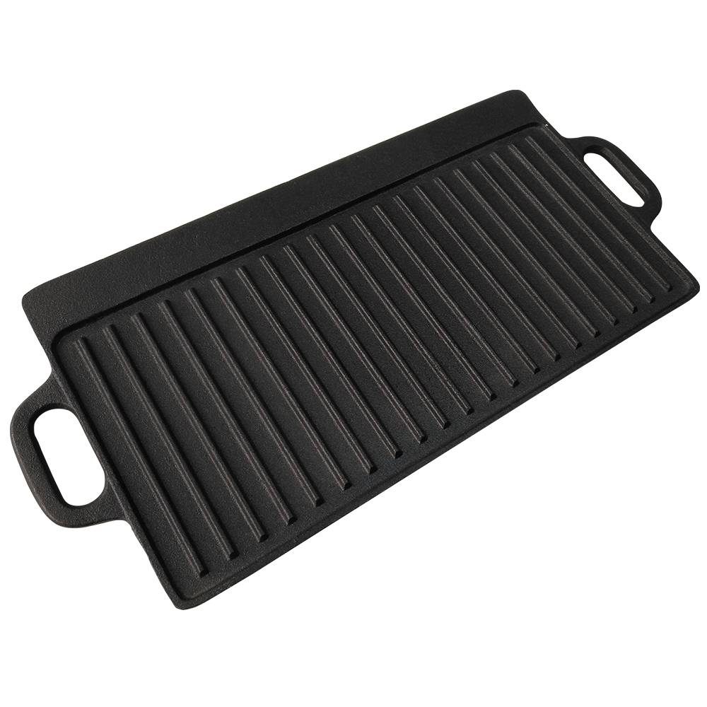 General Store Addlestone 17" by 9" Rectangular Cast Iron Griddle / Grill Reversible with Side Handles, Black