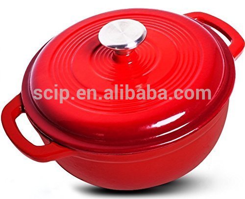 Enameled Cast Iron Dutch Oven Red Color with Lid, 3.2-quart