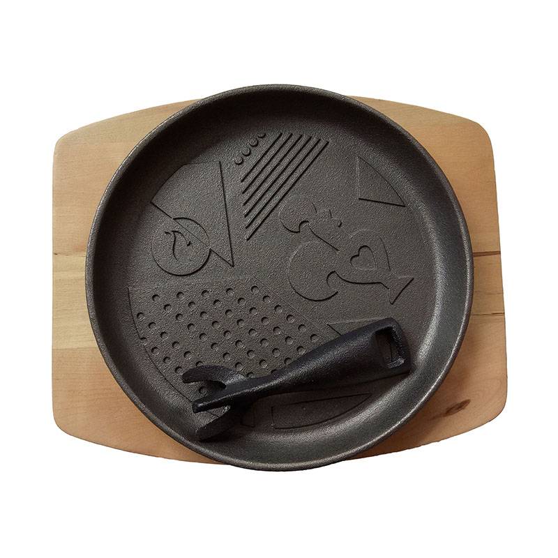 Pre-seasoned Cast Iron Sizzler Plate With Wooden Base