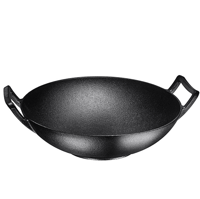 Cheapest Factory Cast Iron Cookware Set -
 Pre-Seasoned Cast Iron Wok, Black, 14-inch w/ Large Loop Handles & Flat Base – KASITE