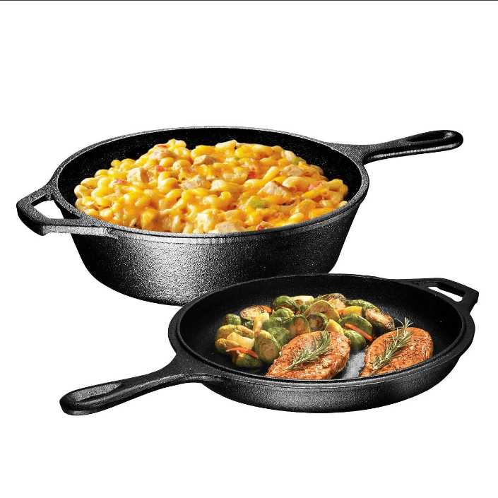 PreSeasoned 2 In 1 Cast Iron Multi-Cooker Heavy Duty 3 Quart Skillet and Lid Set Versatile Healthy Design Non-Stick Kitchen Cook