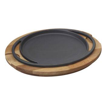 preseasoned cast iron Pizza / Krep / Pancake Pan with wooden platter, Round, dia.28cm.