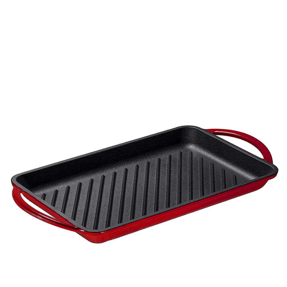Enameled Cast-Iron Rectangular Grill Pan, Loop Handles, Fire Red, 9.5" x 13.5"