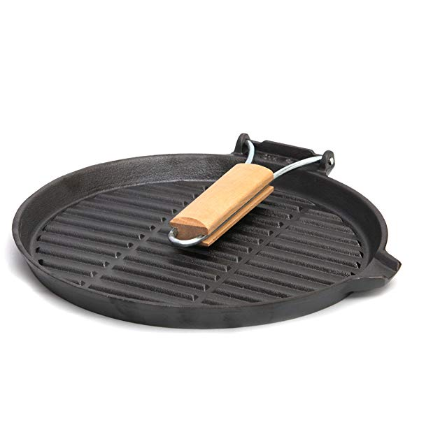 Cast Iron Pre-Seasoned Round Griddle Fry Pan with Wooden Handle