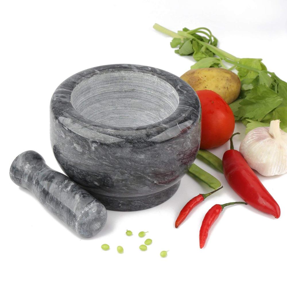 Marble Mortar and Pestle Set Natural Solid Higher Seat Stoneware – 6.3 Inch Diameter