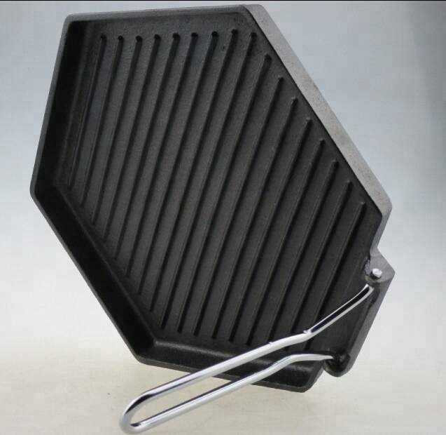 Hexagon enameled grill pan iron cast with assistant handle, 13 years Alibaba gold supplier