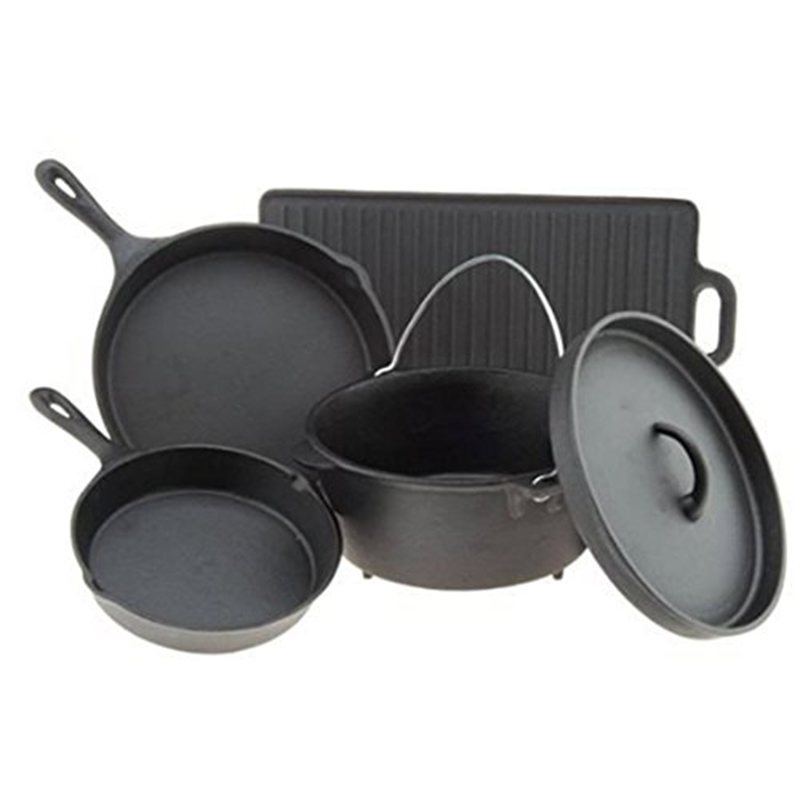 Competitive Price for Rooster Cast Iron Dinner Bell -
 5 Piece Cast Iron camping Cookware Set – KASITE