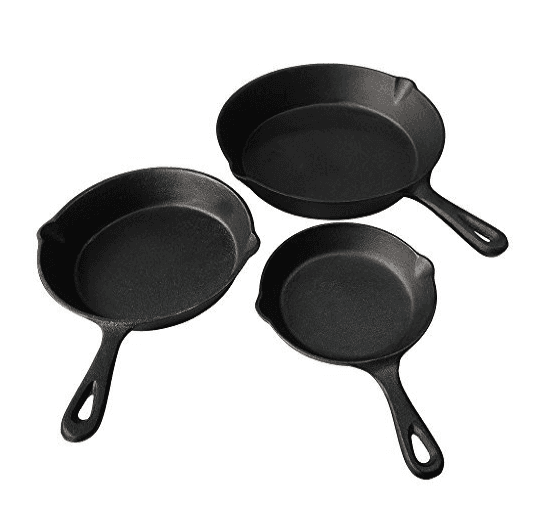 Cast Iron Round Skillet Set 3 Pcs Flat Preseasoned Frying Pan,6.5",8",10.5"