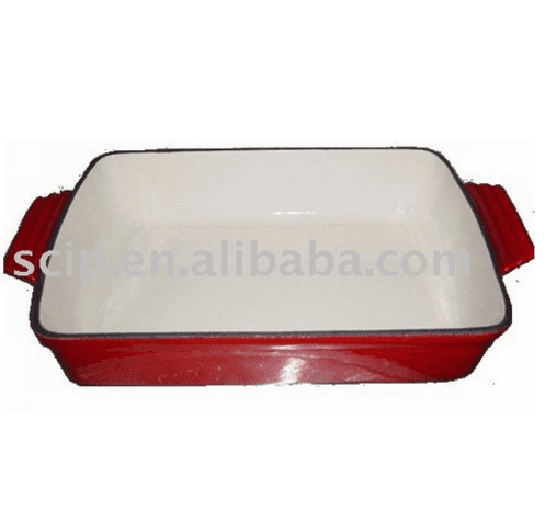 red square enamel cast iron fish pan