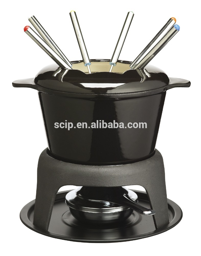 good quality enamel cast iron fondue set
