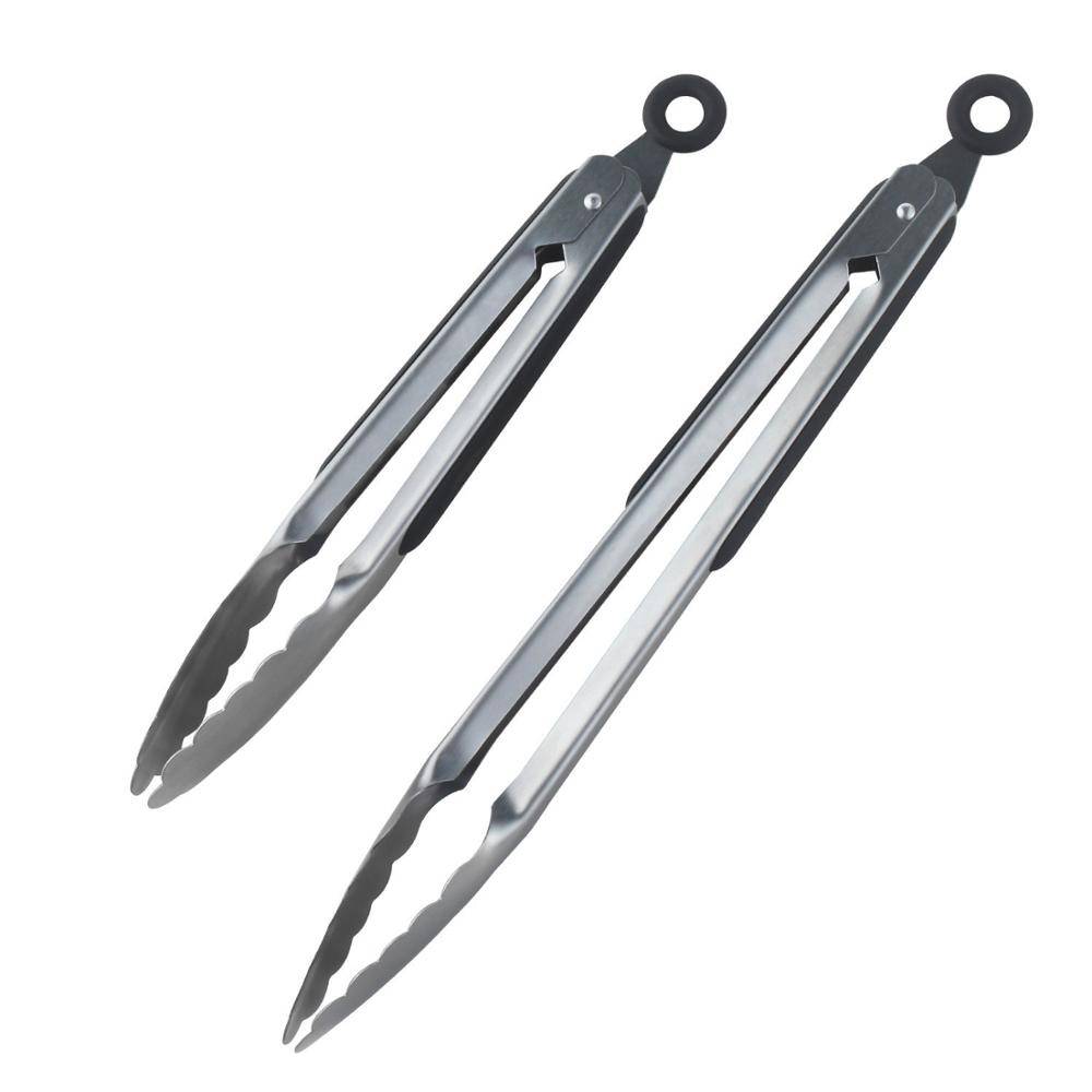 Premium Sturdy 12-inch and 9-inch Stainless-steel Locking Kitchen Tongs, Set of 2