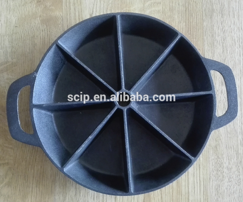 LFGB FDA flat bottom divided preseasoned cast iron cake pan fry pan