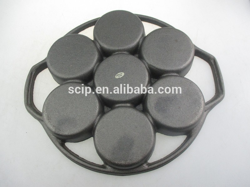 7 round holes cast iron bake pan, non stick cast iron bake pan