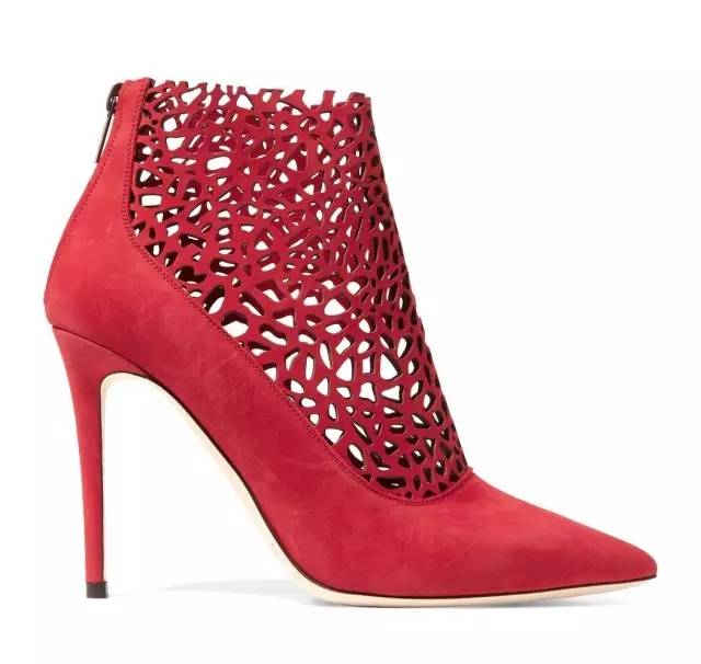 JIMMY CHOO Red Maurice Laser-Cut Suede Ankle Boots