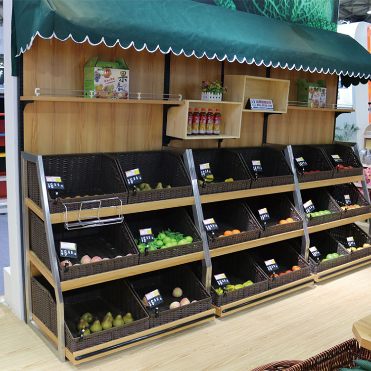 Cheap price Food Bulk Shelf - wooden knocked-down supermarket fruit and vegetable display shelf – Changsheng