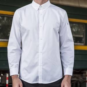WHITE Polyester Cotton Classic Long Sleeve Slim Fit waiter uniform Shirt CM181C0200AP