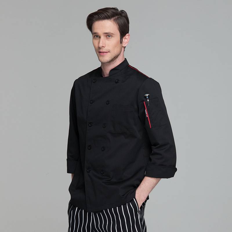 factory low price Adjustable Sleeve Hospitality Uniform - Classic Fashion Double Breasted Long Sleeve Chef Coat And Chef Uniform With Stand Collar For Restaurant And Hotel CU104C0104A – CHEC...