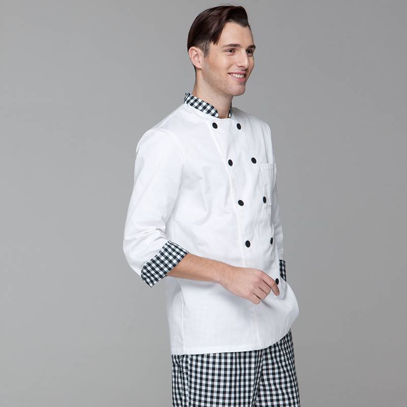 2020 Good Quality Durable Short Sleeve Hospitality Uniform - Classic Double Breasted Contrast Color Long Sleeve Chef Jacket And Chef Uniform For Hotel And Restaurant CU104C0283A – CHECKEDOUT
