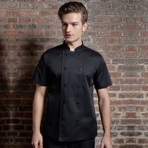 CE Certificate China Custom Black Short Sleeve Cotton Fitness New Model Cheap Double Breast Chef Uniform