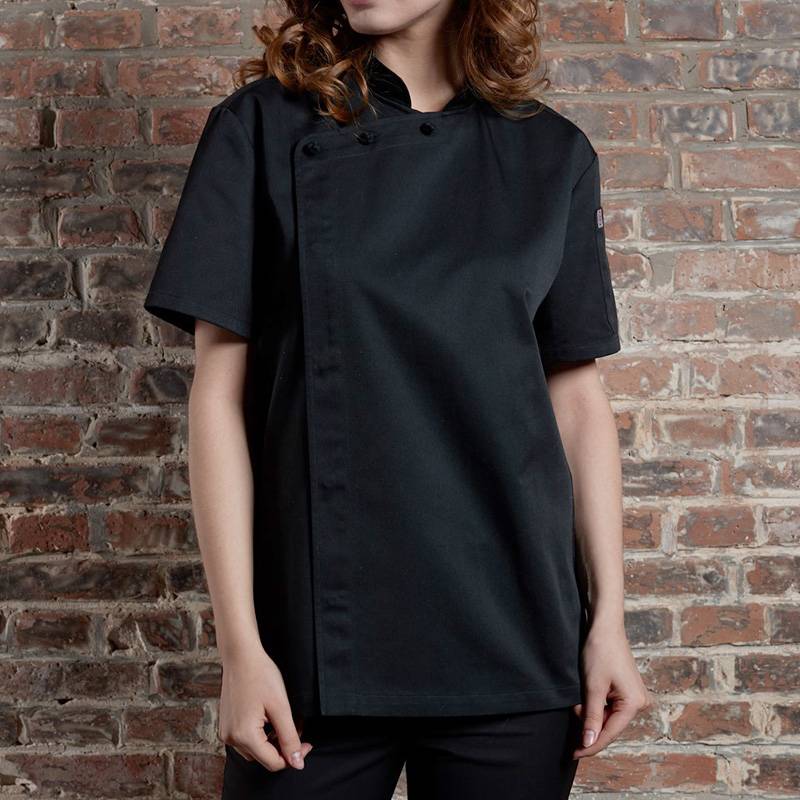 OEM/ODM Factory High Quality Cooking Uniform - SINGLE BREASTED SHORT SLEEVE HIDDEN PLACKET CROSS COLLAR CHEF COAT FOR HOTEL AND RESTAURANT CU1107D0100A – CHECKEDOUT