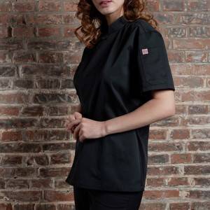 SINGLE BREASTED SHORT SLEEVE HIDDEN PLACKET CROSS COLLAR CHEF COAT FOR HOTEL AND RESTAURANT CU1107D0100A