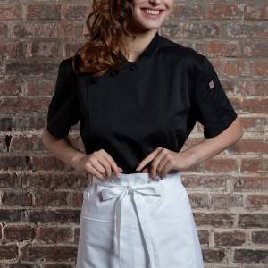 SINGLE BREASTED SHORT SLEEVE HIDDEN PLACKET CROSS COLLAR CHEF COAT FOR HOTEL AND RESTAURANT CU1107D0100A