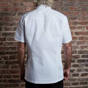 SINGLE BREASTED SHORT SLEEVE HIDDEN PLACKET CROSS COLLAR CHEF COAT FOR HOTEL AND RESTAURANT CU1107D0200A