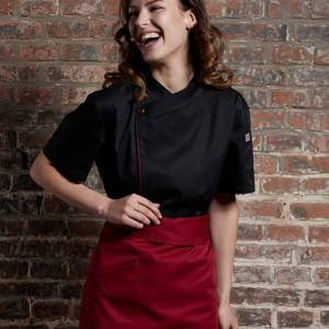 SINGLE BREASTED SHORT SLEEVE HIDDEN PLACKET CROSS COLLAR CHEF COAT FOR HOTEL AND RESTAURANT CU110D0104E