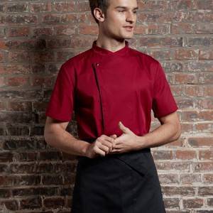 SINGLE BREASTED SHORT SLEEVE HIDDEN PLACKET CROSS COLLAR CHEF COAT FOR HOTEL AND RESTAURANT CU110D0401E