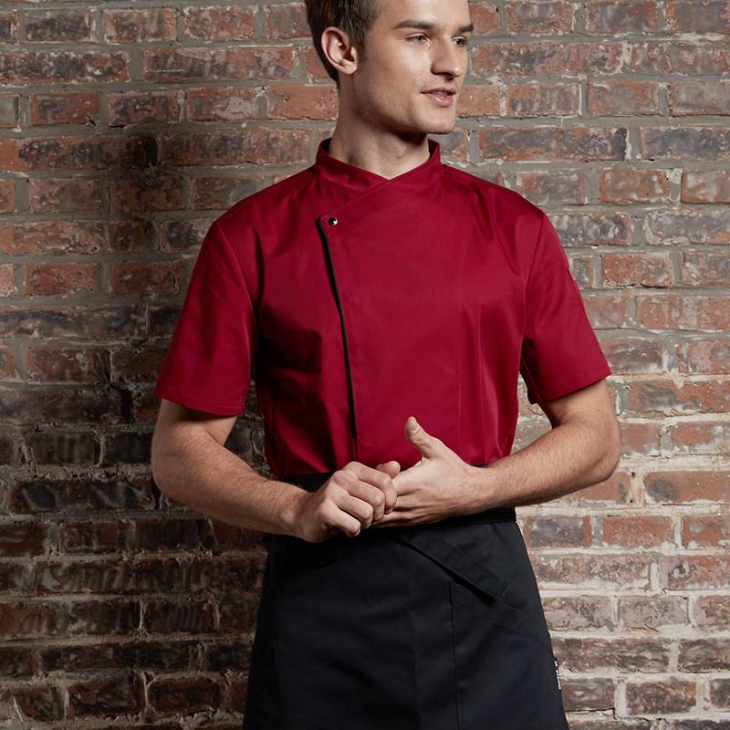 Wholesale Discount White Restaurant Uniform - SINGLE BREASTED SHORT SLEEVE HIDDEN PLACKET CROSS COLLAR CHEF COAT FOR HOTEL AND RESTAURANT CU110D0401E – CHECKEDOUT