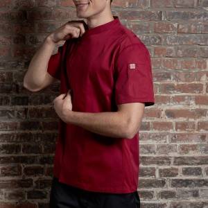 SINGLE BREASTED SHORT SLEEVE HIDDEN PLACKET CROSS COLLAR CHEF COAT FOR HOTEL AND RESTAURANT CU110D0401E