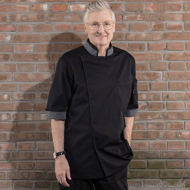 2020 Latest Design Stand Collar Culinary Uniform - HIDDEN PLACKET CONTRAST COLLAR MEDIUM SLEEVE CHEF JACKET FOR HOTEL AND RESTAURANT CU120Z0159E – CHECKEDOUT