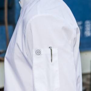 Factory Cheap China Women′s Strip Fashion Cotton Suit Short Sleeves Customizes Logo CHEF UNIFORM