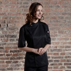SINGLE BREASTED SHORT SLEEVE HIDDEN PLACKET CROSS COLLAR CHEF COAT FOR HOTEL AND RESTAURANT CU158Z0100E