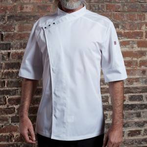 Reliable Supplier Durable Chef Uniform Manufacturer - SINGLE BREASTED SHORT SLEEVE HIDDEN PLACKET CROSS COLLAR CHEF COAT FOR HOTEL AND RESTAURANT CU158Z0200E – CHECKEDOUT