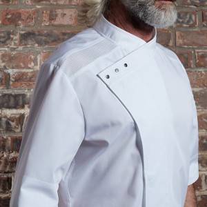 SINGLE BREASTED SHORT SLEEVE HIDDEN PLACKET CROSS COLLAR CHEF COAT FOR HOTEL AND RESTAURANT CU158Z0200E