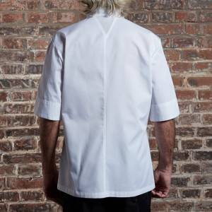 SINGLE BREASTED SHORT SLEEVE HIDDEN PLACKET CROSS COLLAR CHEF COAT FOR HOTEL AND RESTAURANT CU158Z0200E